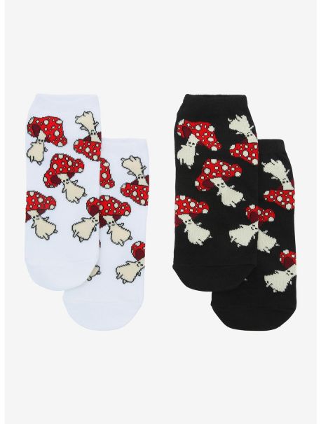 Girls Socks Black & White Mushroom No-Show Socks 2 Pair