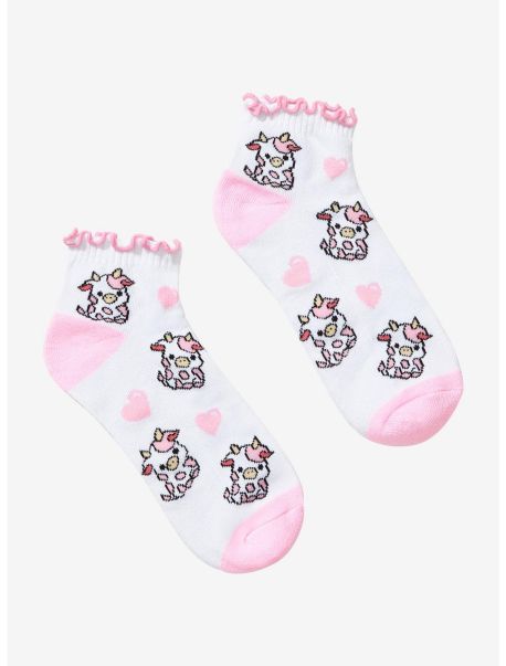 Pink Cow Heart Lettuce Trim Ankle Socks Socks Girls