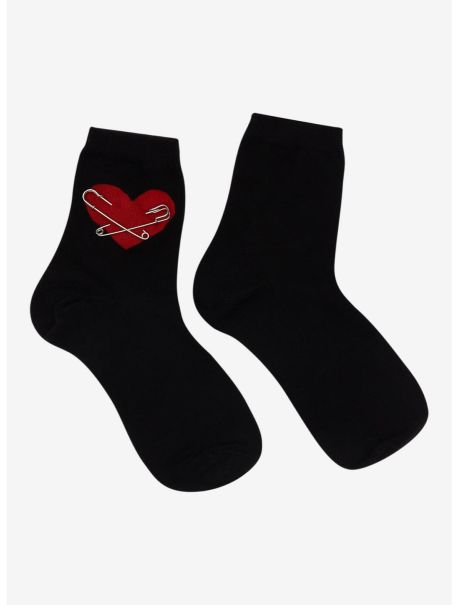 Girls Heart Safety Pin Crew Socks Socks