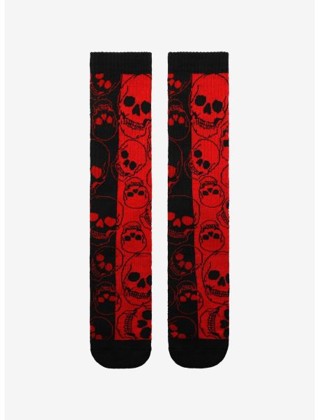 Red & Black Skull Split Crew Socks Girls Socks