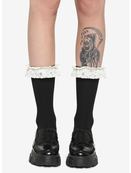 Socks Black & Cream Lace Calf-Length Socks Girls
