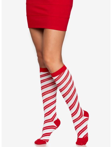 Girls Candy Cane Lurex Knee Socks Socks