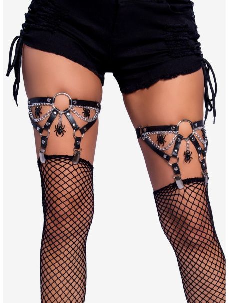 Girls Spider-Ring Thigh High Garter Suspender With Chain Socks