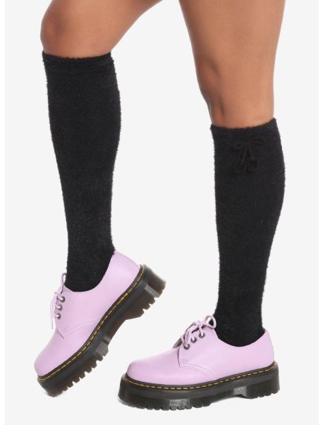 Black Fuzzy Pom Knee Highs Socks Girls