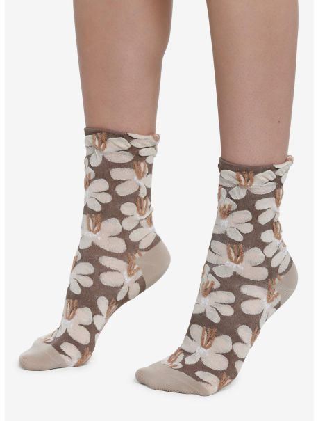 Socks Girls Brown Floral Textured Ankle Socks