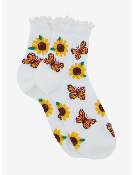 Socks Girls Sunflower Butterfly Lettuce Trim Ankle Socks