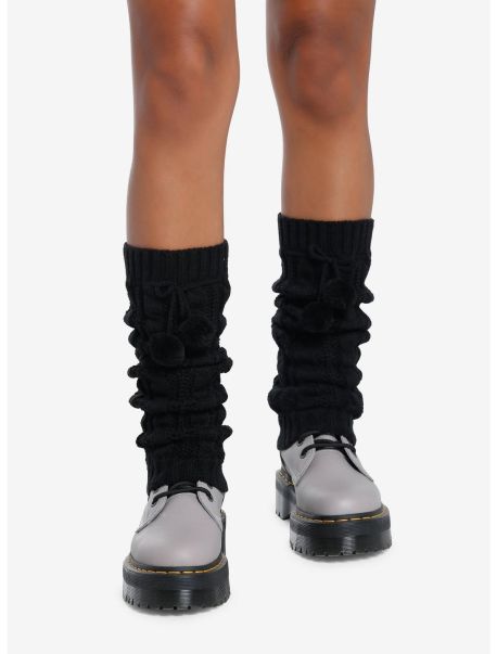 Socks Black Pom Cable Knit Leg Warmers Girls