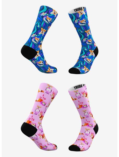 Girls Socks Psychadelic Corgi And Pink Corgi Socks 2 Pairs