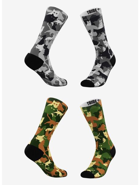 Grey And Classic Camo Cat Socks 2 Pairs Socks Girls