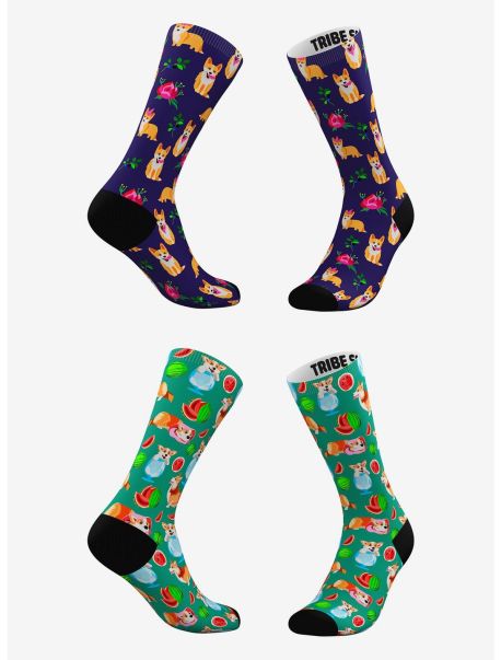 Girls Socks Everything's Coming Up Corgi And Corgi Melon Socks 2 Pairs