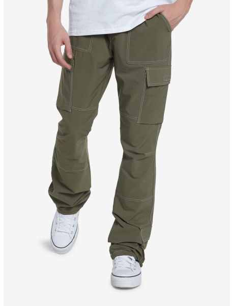 Olive Green Contrast Stitch Cargo Pants Guys Bottoms