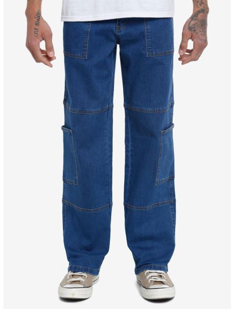 Bottoms Guys Indigo Wide Leg Cargo Jeans