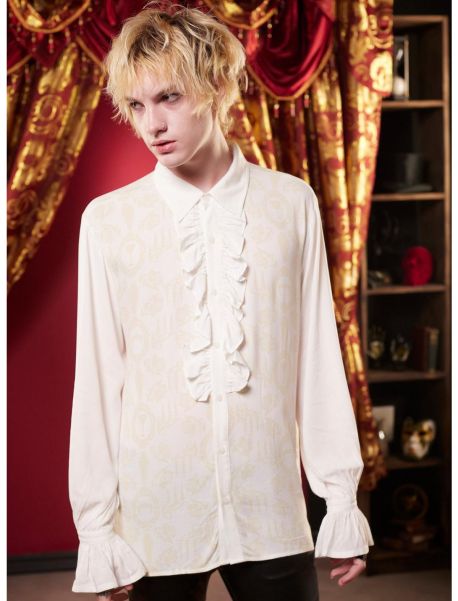 Guys Interview With The Vampire Icons Ruffle Long-Sleeve Woven Button-Up Button Up Shirts