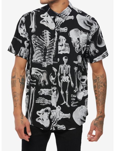 Guys Skeleton Anatomy Allover Print Woven Button-Up Button Up Shirts