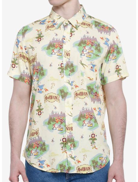 Guys Button Up Shirts Disney Peter Pan Never Land Map Woven Button-Up