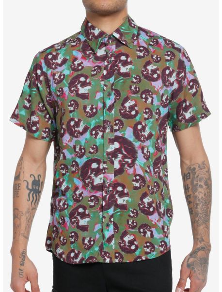 Button Up Shirts Guys Screaming Skulls Woven Button-Up