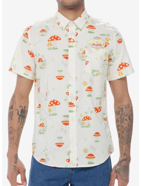 Button Up Shirts Pompompurin Mushroom Woven Button-Up Guys