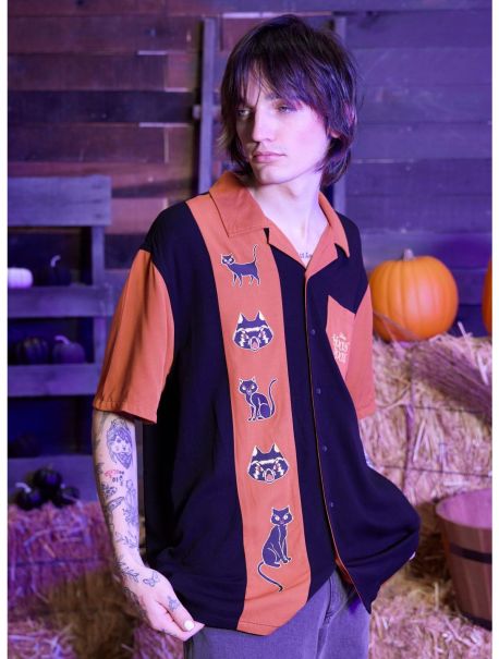 Guys Our Universe Disney Hocus Pocus Binx Bowling Woven Button-Up Button Up Shirts