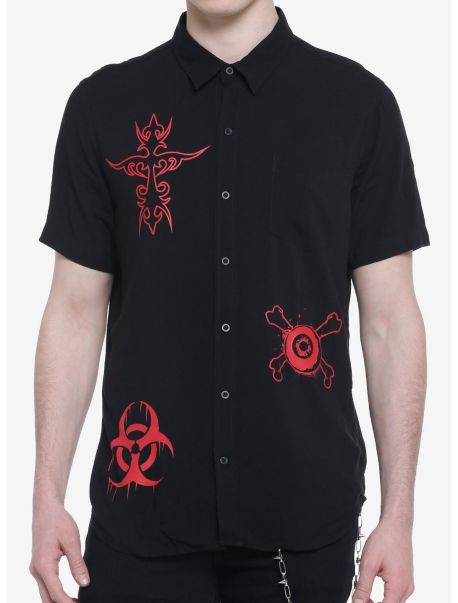 Button Up Shirts Red Death Symbols Woven Button-Up Guys