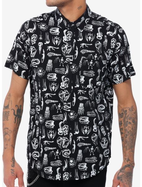 Creature Skeletons Woven Button-Up Guys Button Up Shirts