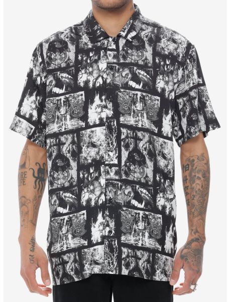 Button Up Shirts Dark Creatures Collage Woven Button-Up Guys