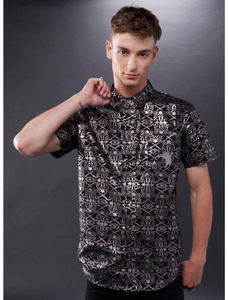 Guys The Witcher Metallic Icons Woven Button-Up Button Up Shirts