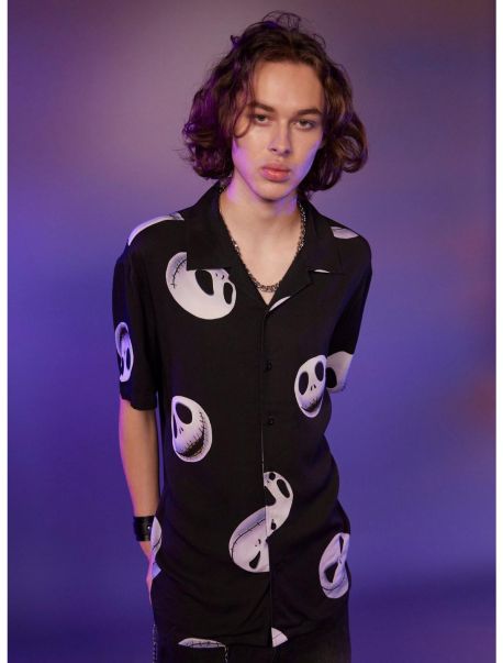 Guys Button Up Shirts Our Universe The Nightmare Before Christmas Jack Face Woven Button-Up