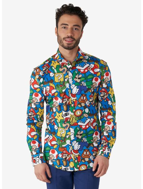 Button Up Shirts Opposuits Men's Super Mario Bros. Button-Up Shirt Guys