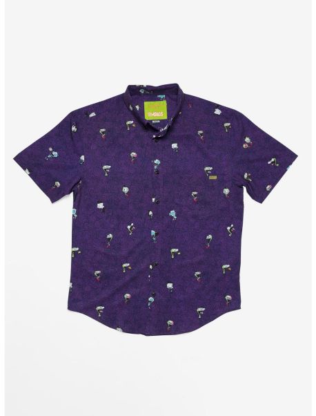 Guys Button Up Shirts Rsvlts Invader Zim Invaders From Irk Purple Kunuflex Short Sleeve Shirt