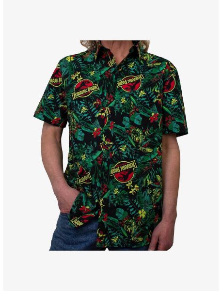 Button Up Shirts Jurassic Park Tropical Raptor Woven Button-Up Guys