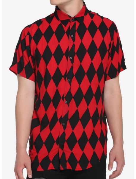 Button Up Shirts Black & Red Diamond Woven Button-Up Guys