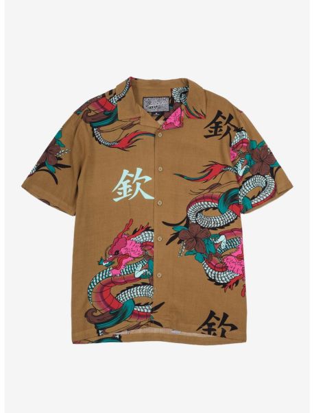 Fierce Dragon Rayon Button-Up Shirt Button Up Shirts Guys