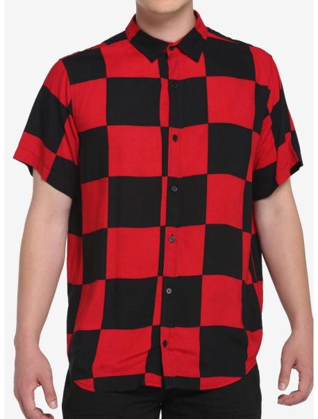 Button Up Shirts Black & Red Checkered Woven Button-Up Guys