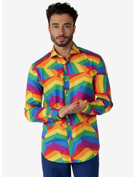 Button Up Shirts Zig Zag Rainbow Woven Button-Up Guys