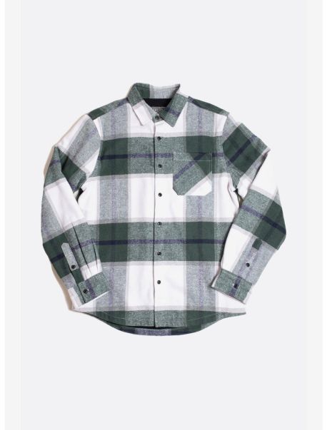 Button Up Shirts Guys Green Thermal Lined Flannel Long Sleeve Shacket Button-Up Shirt Jacket