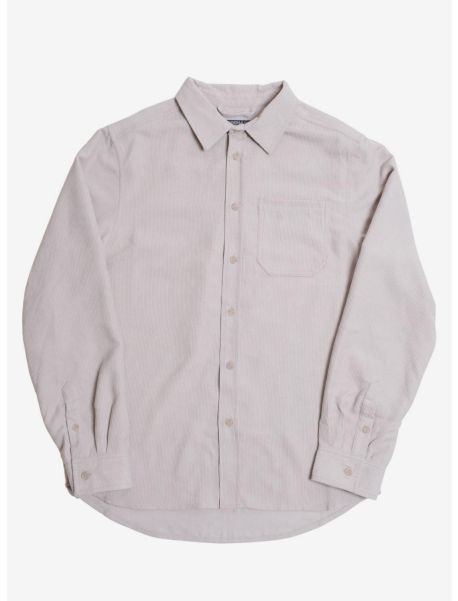 Button Up Shirts Guys Light Grey Corduroy Button-Up