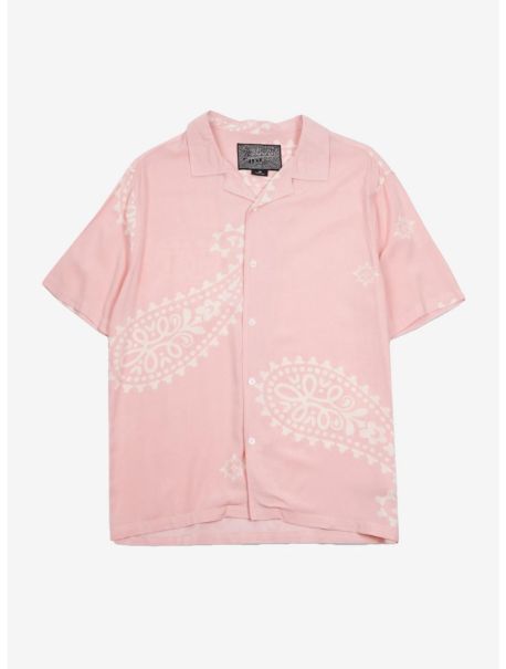 Oversized Paisley Rayon Button-Up Shirt Pink Button Up Shirts Guys
