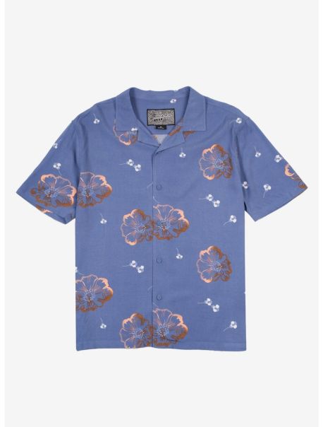 Guys Floating Flowers Rayon Button-Up Shirt Blue Button Up Shirts