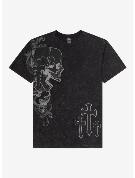 Guys Graphic Tees Social Collision Skull Cross Mineral Wash T-Shirt
