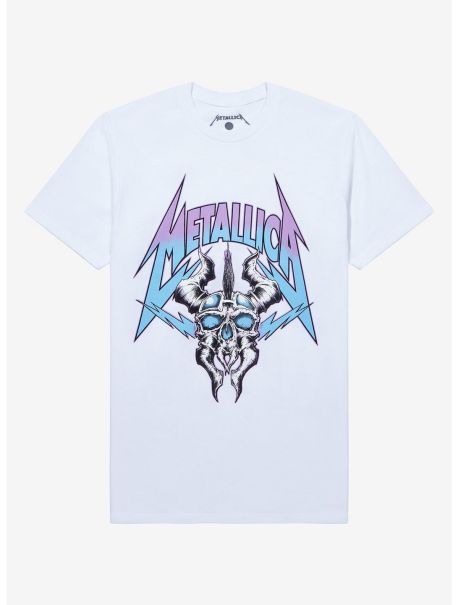 Guys Metallica Pastel Ombre Horned Skull T-Shirt Graphic Tees