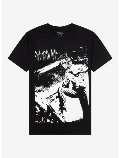 Graphic Tees Guys Chainsaw Man Jumbo Denji Black & White T-Shirt