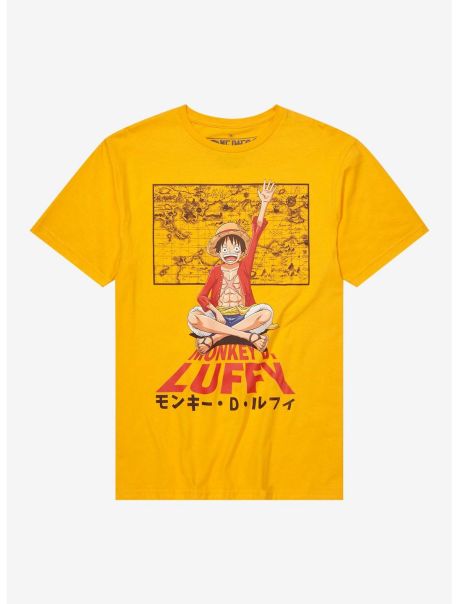 Guys Graphic Tees One Piece Luffy Map T-Shirt