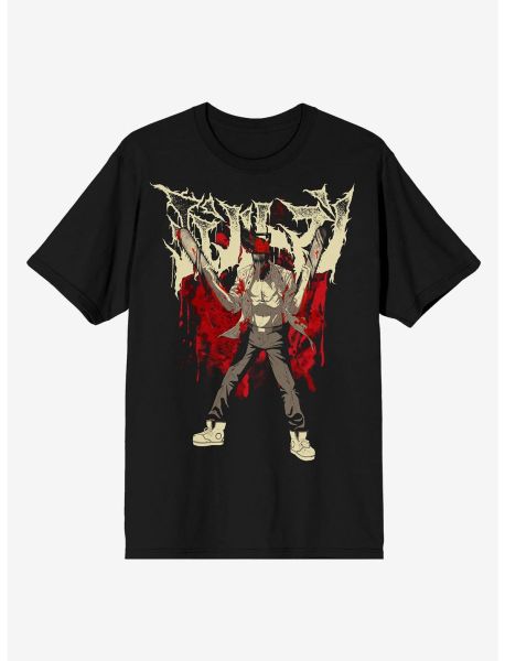 Guys Graphic Tees Chainsaw Man Denji Metal Blood T-Shirt