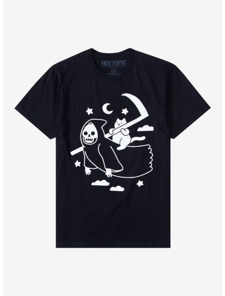 Cat Riding Death T-Shirt By Obinsun Guys Graphic Tees