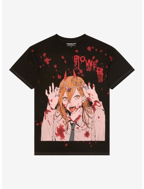 Chainsaw Man Power Accessories Splatter Wash T-Shirt Guys Graphic Tees