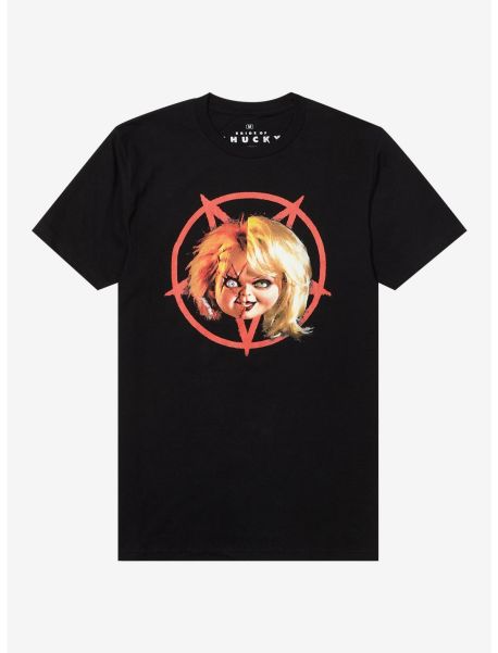 Chucky & Tiffany Pentagram Split Portrait T-Shirt Graphic Tees Guys