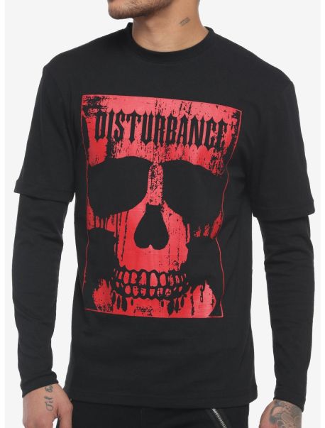 Long Sleeves Guys Disturbance Skull Twofer Long-Sleeve T-Shirt