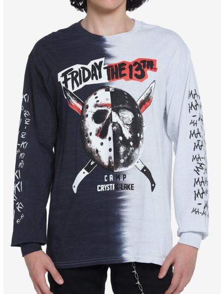 Friday The 13Th Black & White Split Long-Sleeve T-Shirt Guys Long Sleeves