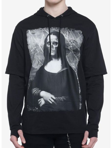 Long Sleeves Social Collision Mona Lisa Skull Twofer Long-Sleeve T-Shirt Guys