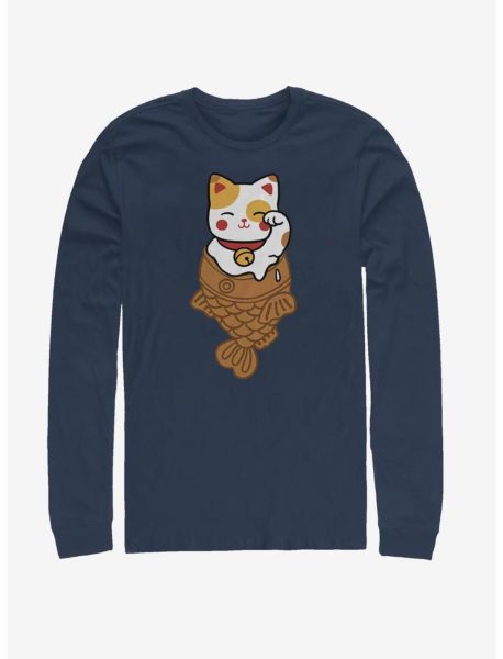 Guys Long Sleeves Lucky Cat Taiyaki Long-Sleeve T-Shirt